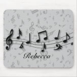 Personalised black and grey musical notes mouse mats