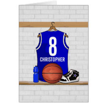 Personalised Blue Basketball Jersey Greeting Cards