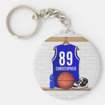 Personalised Blue Basketball Jersey Key Chain