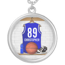 Personalised Blue Basketball Jersey Personalized Necklace