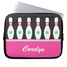 Personalised bowling pins laptop sleeve for girls