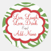 Personalised Christmas Wine Lable Round Stickers