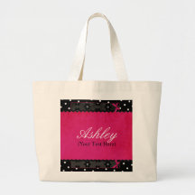 Personalised Girly Pink Flowers and Polka dots Tote Bags
