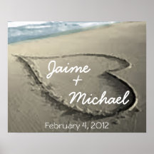 Personalised Hearts in the Sand Wedding Gift Poster