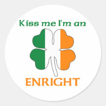 Personalised Irish Kiss Me I'm Enright Round Sticker