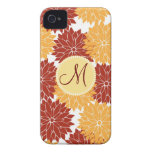 Personalised Monogram Initial Orange Red Flowers Case-Mate iPhone 4 Cases