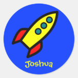 Personalised Name - Cartoon Rocket Ship Round Sticker