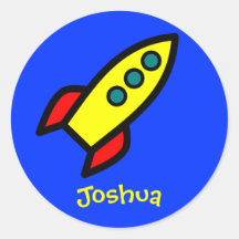 Personalised Name - Cartoon Rocket Ship Round Sticker
