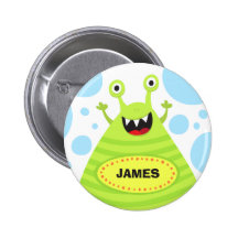 Personalised name funny green monster pin button