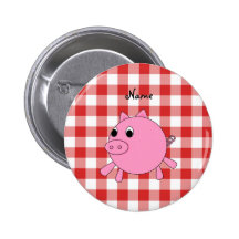 Personalised name pig red gingham pattern pins