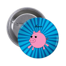 Personalised name pink pig blue sunburst