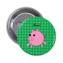 Personalised name pink pig green argyle