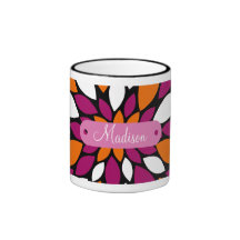 Personalised Name Purple Orange Flower Petal Art Coffee Mugs