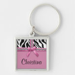 Personalised Pink And White Zebra Stripes And Gems Key Chains