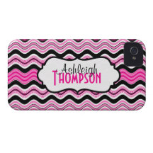 Personalised Pink, Black, White Wavy Stripes iPhone 4 Covers