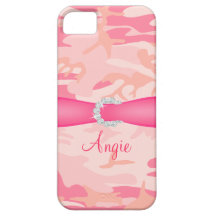 Personalised Pink Camo Diamond Ribbon iPhone Case