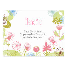 Personalised Pink Flowers Thank You Postcard