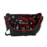 Personalised Red and white Musical notes on black Messenger Bag