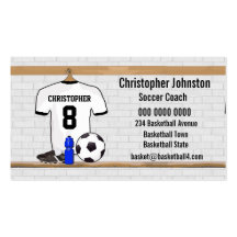 Personalised white and black football soccer Jerse Business Card Templates