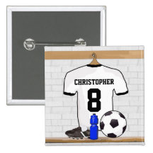 Personalised white and black football soccer Jerse Pinback Button