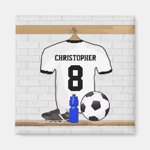Personalised white and black football soccer Jerse Refrigerator Magnet