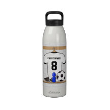 Personalised white and black football soccer Jerse Reusable Water Bottles