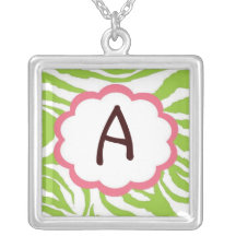Personalised Zebra Necklace Pink and Green