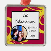 Personalized Custom Ornament Hot Pink/Yellow Swirl