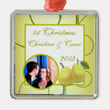 Personalized Custom Ornament Lime Green Pear Swirl