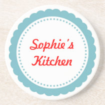 Personalized kitchen coaster pale blue scallop coasters