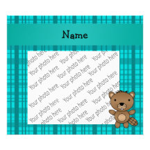 Personalized name beaver turquoise plaid pattern photographic print