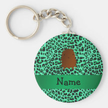 Personalized name bigfoot green leopard pattern key chains