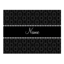 Personalized name black geometric diamonds pattern post card