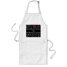 Personalized name black rainbow polka dots aprons