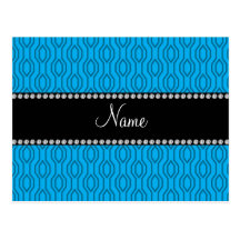 Personalized name blue geometric diamond pattern post card