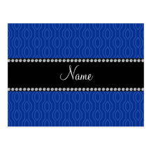 Personalized name blue geometric diamonds pattern post card