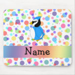 Personalized name bluejay rainbow polka dots mouse pad