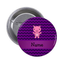 Personalized name cute pig purple chevrons buttons