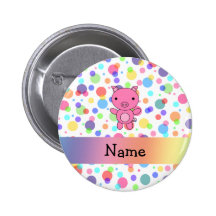 Personalized name cute pig rainbow stripes pinback button