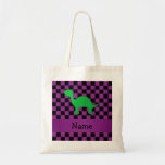 Personalized name dinosaur purple checkers bags