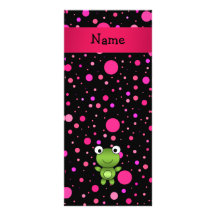 Personalized name frog black pink polka dots rack card