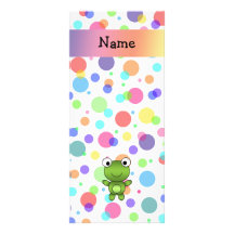 Personalized name frog rainbow polka dots full color rack card