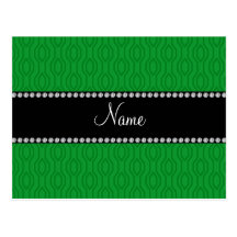 Personalized name green geometric diamonds pattern post cards