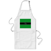 Personalized name green grid pattern aprons