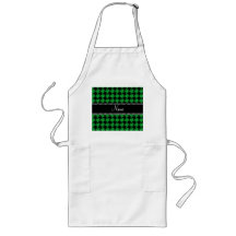 Personalized name green houndstooth pattern aprons