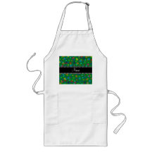 Personalized name green rainbow polka dots aprons