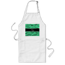 Personalized name green zebra stripes apron