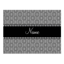 Personalized name grey geometric diamond pattern postcards