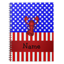 Personalized name lobster patriotic spiral notebook