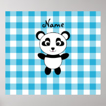 Personalized name panda blue picnic checkers posters